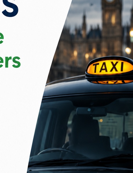 London taxi on the road at dusk